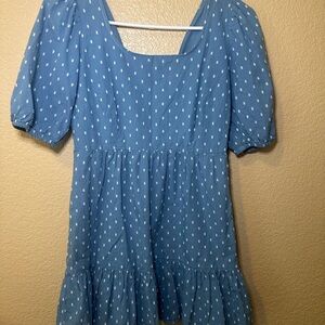 LOFT Light Blue Dress with White Dots